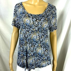 Lucky Brand Blue/Brown Paisley Print. HI-Low Hem. Size Large.